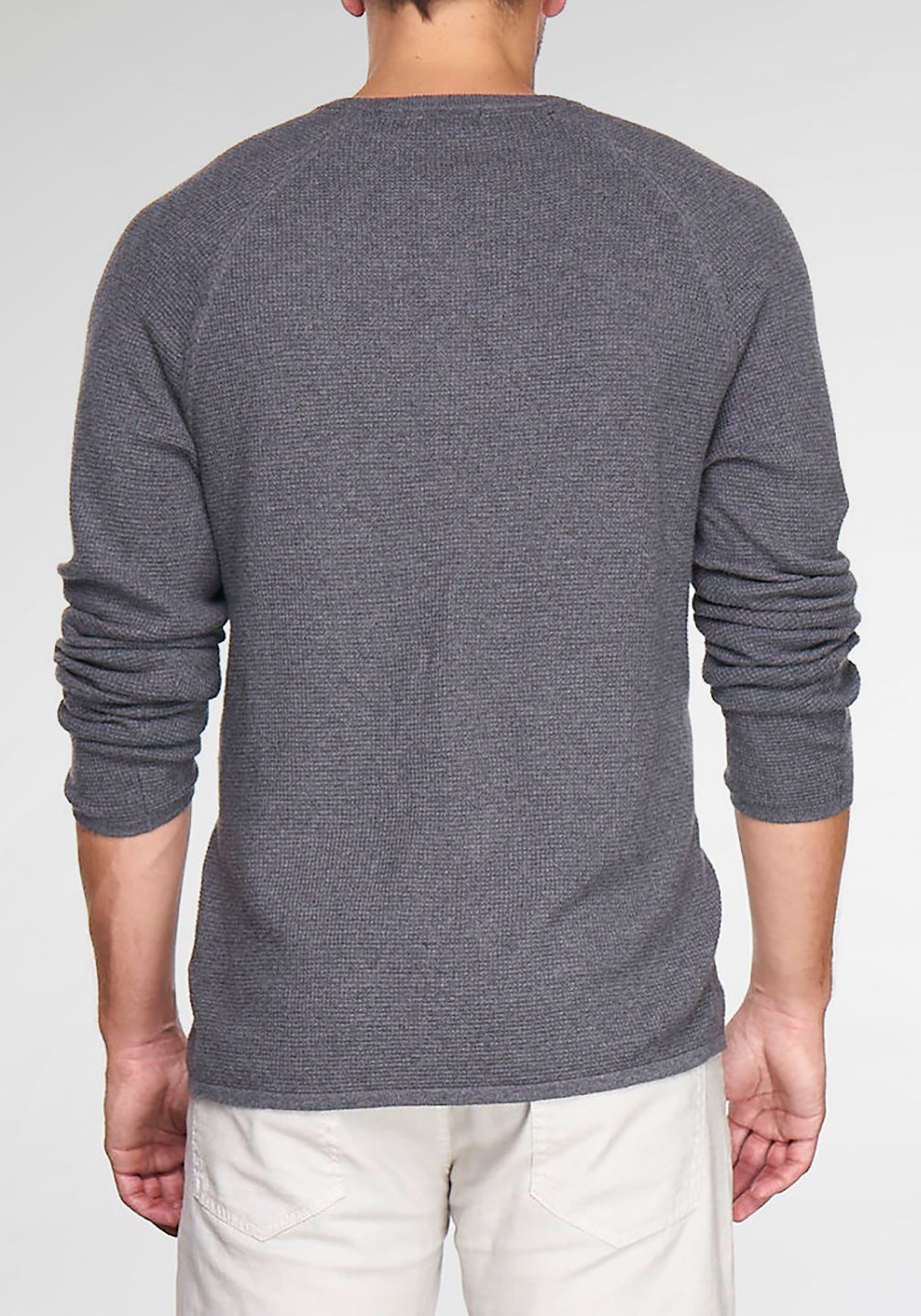 Cotton/Cashmere Waffle Henley Sweater in Medium Grey Heather