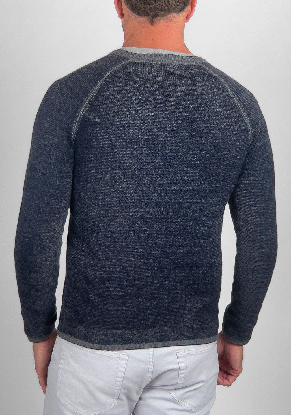 Cotton/ Cashmere Waffle Henley Sweater in Navy Pigment Print