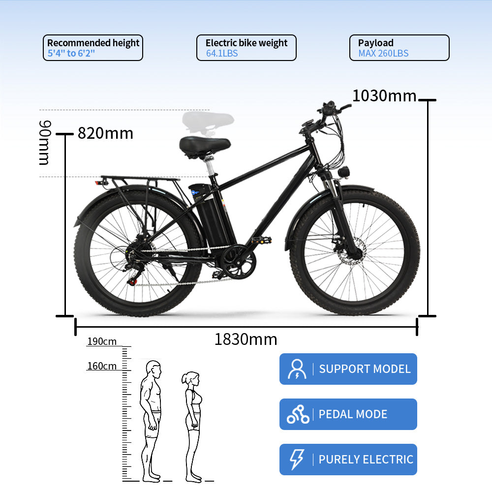 Vélo électrique unisexe OneSport OT13, poids de 64,1 lb, charge utile maximale de 260 lb et hauteur recommandée de 5'4" à 6'2"