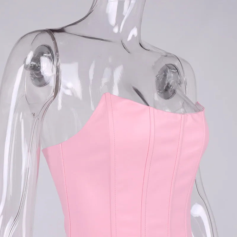 Clearance sale ! Summer Crop Top PU Women Fishbone Top Sexy Pink Leather Crop Top Fashion Lady Clubwear Slim Party Clubwear - Image 8