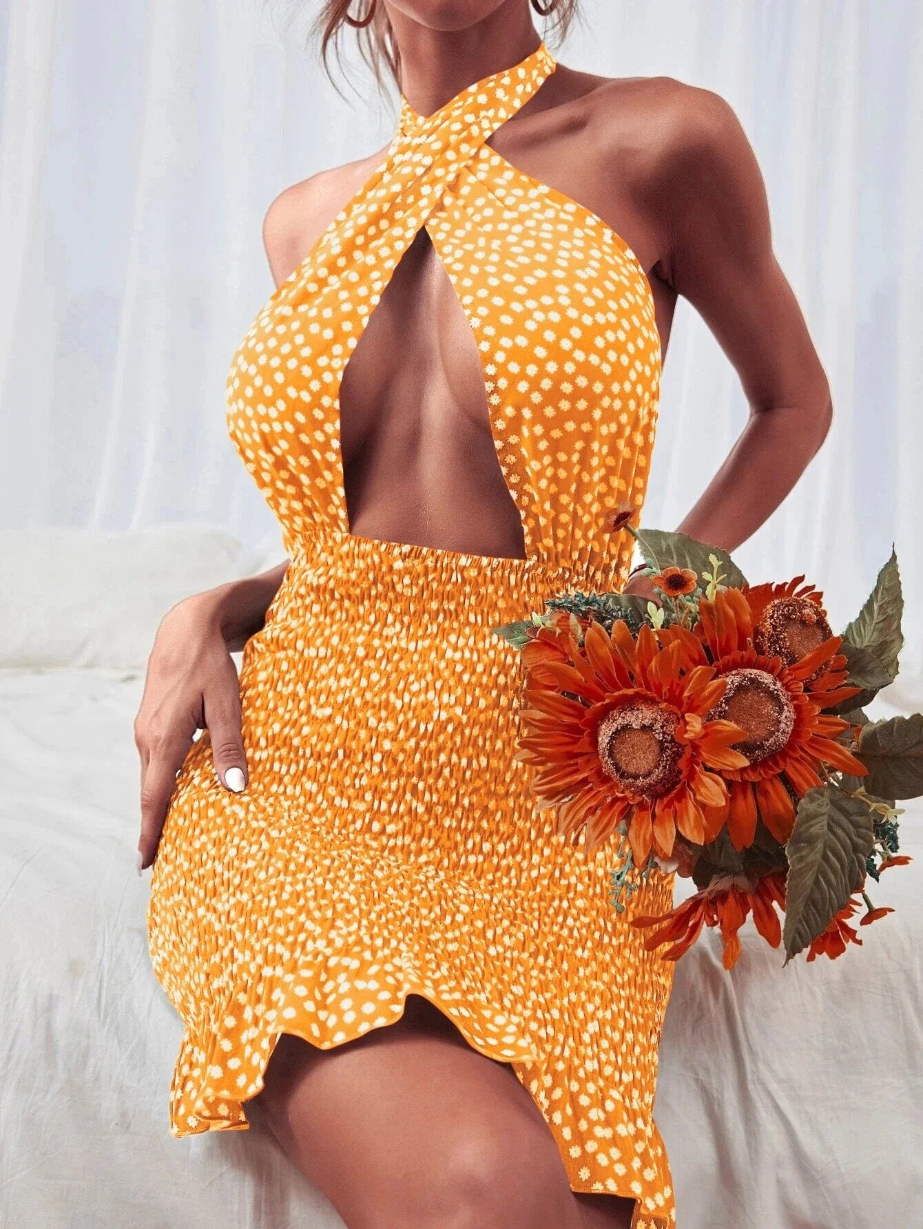 Backless Tie Up Short Wrap Bodycon Sundress Women Sexy Cross Halter Mini Sheath Dress Party Ladies Cutout Front Dress - Image 3