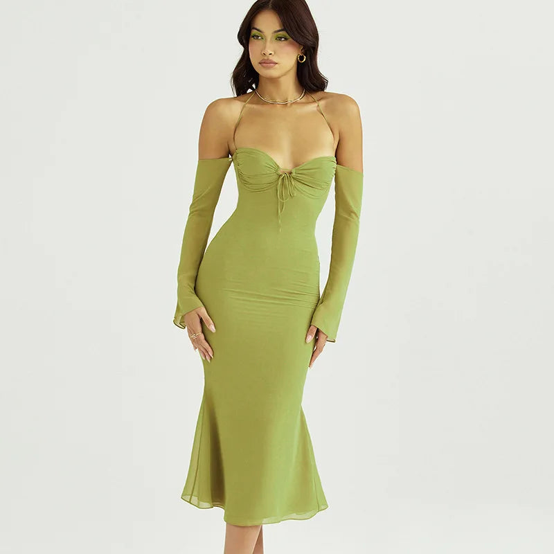 Dress for Women Summer Sexy Backless Green Mesh Dresses - Image 3