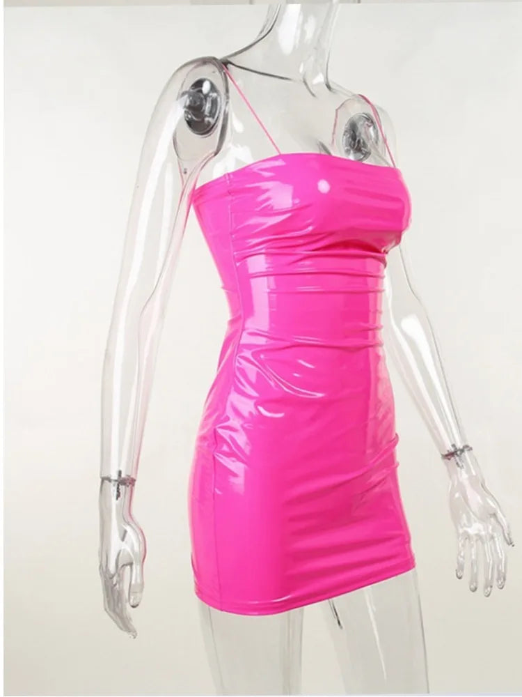 Sexy Strap Women's Autumn PU Leather Dress Zipper Bodycon Skirt Women's Short Skirt Open Back Dress Party Club Vestidos - Image 9
