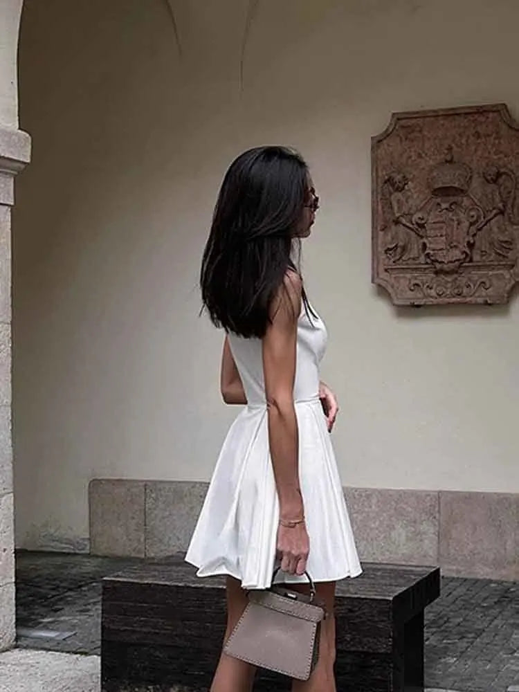 White Satin O Neck Ruffle Evening Party Dress Women Robes Elegant Sexy Dress Bodycon Mini Summer Dress Vestidos - Image 4