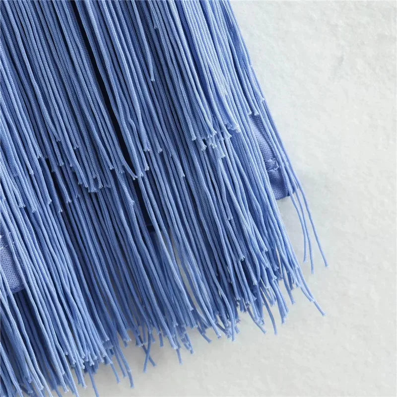 Blue Fringed Mini Dress Woman Halter Backless Dress Summer Sexy Dresses for Women Evening Party Dresses for Prom - Image 8