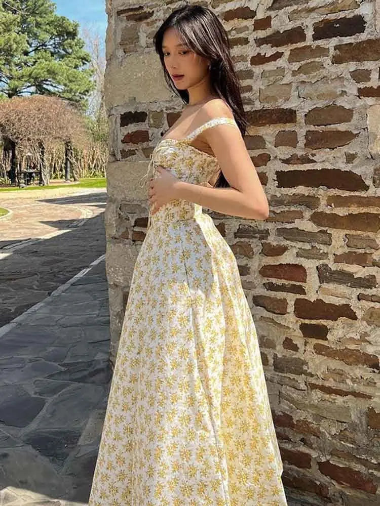 Print Lace Up Backless Holiday Casual Dress Women Ruffle Elegant Sexy Dress Bodycon Long Summer Dress Vestidos - Image 3