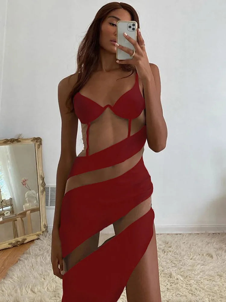 Patchwork See Through Sexy Mini Dress For Women Robe Spaghetti Strap Sleeveless Backless Bodycon Party Dress Vestido - Image 6