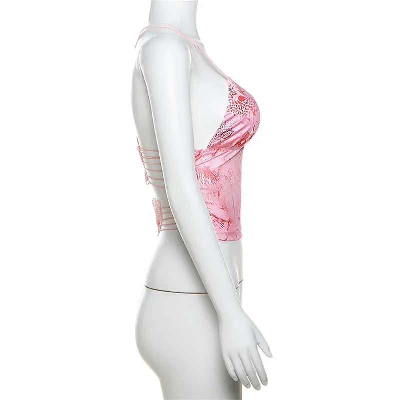 Butterfly Backless Sexy Tie Dye Print Crop Top Corset Sleeveless V Neck Y2K Clothes Women Summer Party Club Skinny Tanks Camis - Image 5