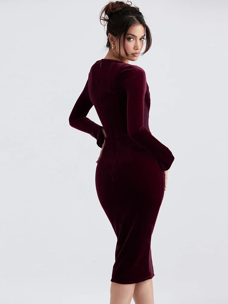 Clearance !  Celebrity Christmas Evening Party Red Midi Dress Chic and Elegant Long Sleeve Corset Clothes Fall Winter Dresses - Image 5