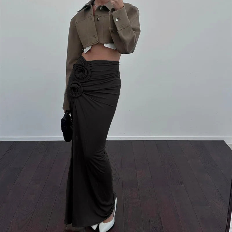 Elegant Ruched Split Maxi Skirt Float Effortlessly into Style - Image 6