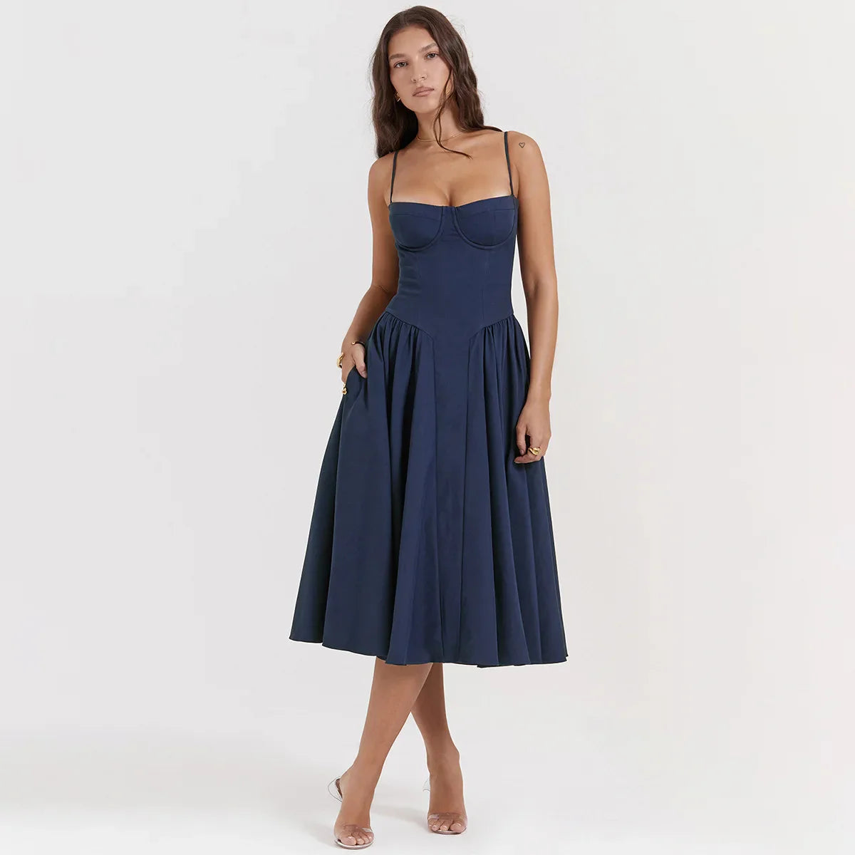 Dress for Summer Pink Spaghetti Strap Midi Dress with Pocket Long Party Dresses Holiday - Image 6
