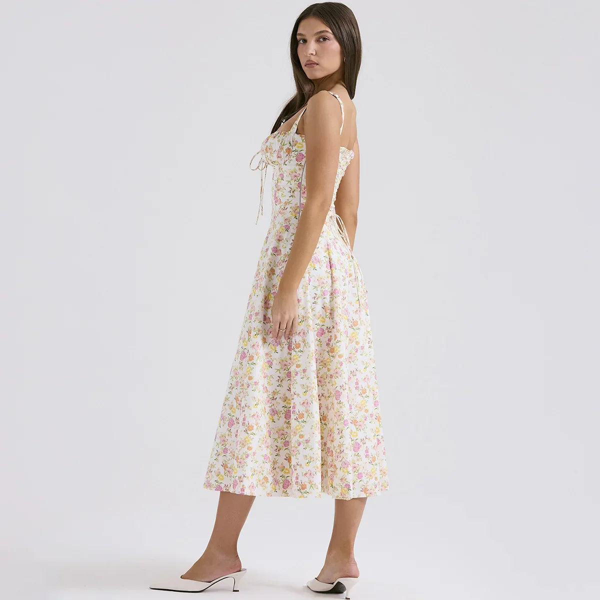 Fashion Summer Floral Print Long Dresses Midi Spaghetti Strap Party Dresses Slit  Elegant Dresses for Women - Image 5
