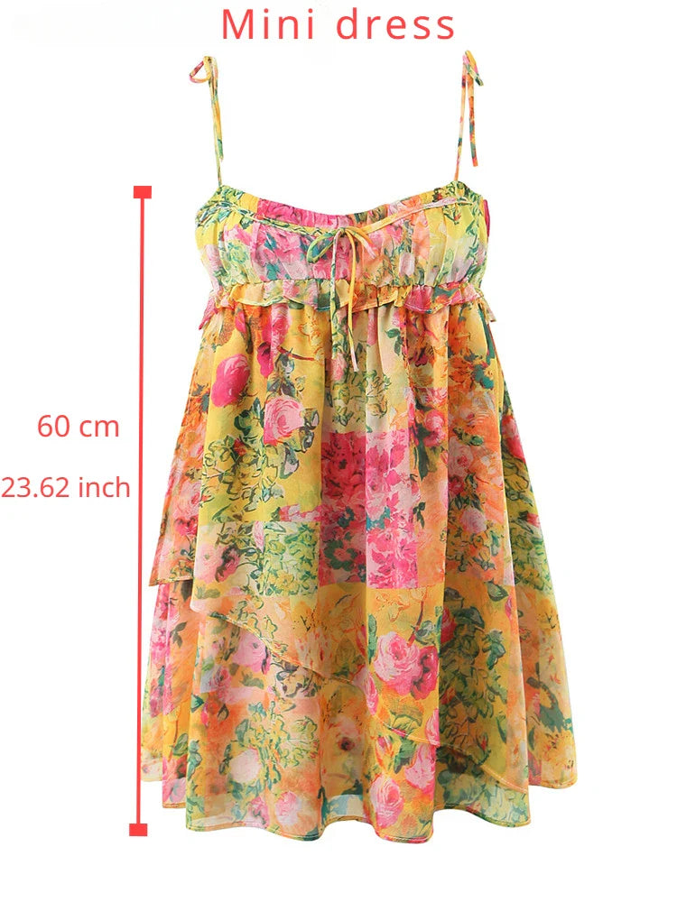 Spring Summer Fungus Lace Short Strap Dress Woman Sexy Sweet Backless Printed Tie Mini Dress Female - Image 2