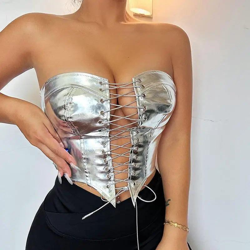 Lace Up BandHollow Out Sexy Y2K Crop Top Corset Summer Strapless Backless Women Tank Tops Sleeveless Club Party Tube Outfits - Image 3