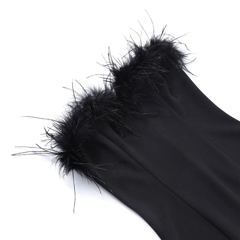 Mery Elegant Feather Stitching Tube Dress Autumn Evening Party Club Strapless Mini Dresses Sexy Backless Bodycon Vestidos JY2254 - Image 7