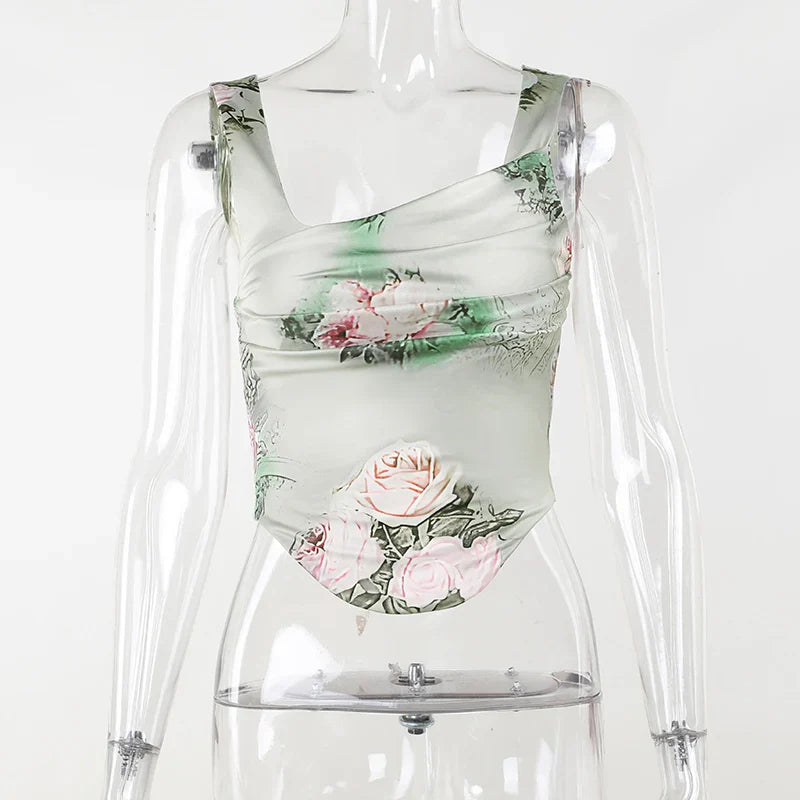 Sexy summer suit Rose printed cultivate one's morality Fashion suits Condole belt vest Tall waist sexy open fork skirt JY23162SK - Image 4