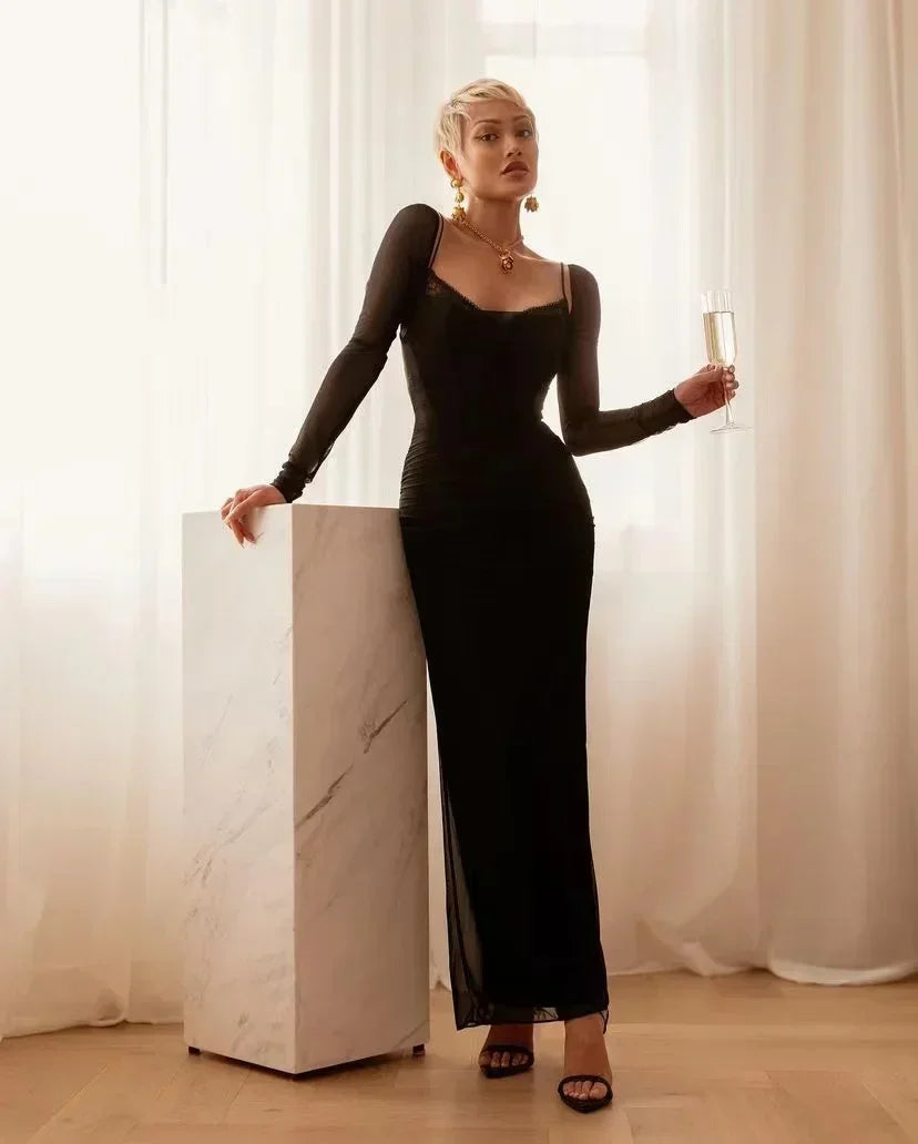 Winter Black Formal Occasion Dresses Elegant and Beautiful Long Sleeve Bodycon Party Evening Dresses Long Vestidos - Image 3