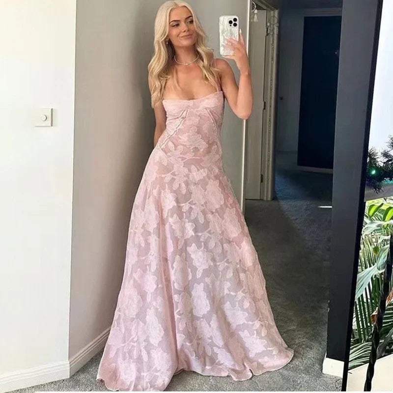 Sexy Spaghetti Maxi Dress For Women Plunge Off Shoulder Floral