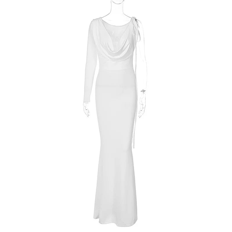 Elegant Backless Sexy Maxi Dress For Women Robe Spring V Neck One Sleeve Lace-up Party Long Dress Vestido - Image 4