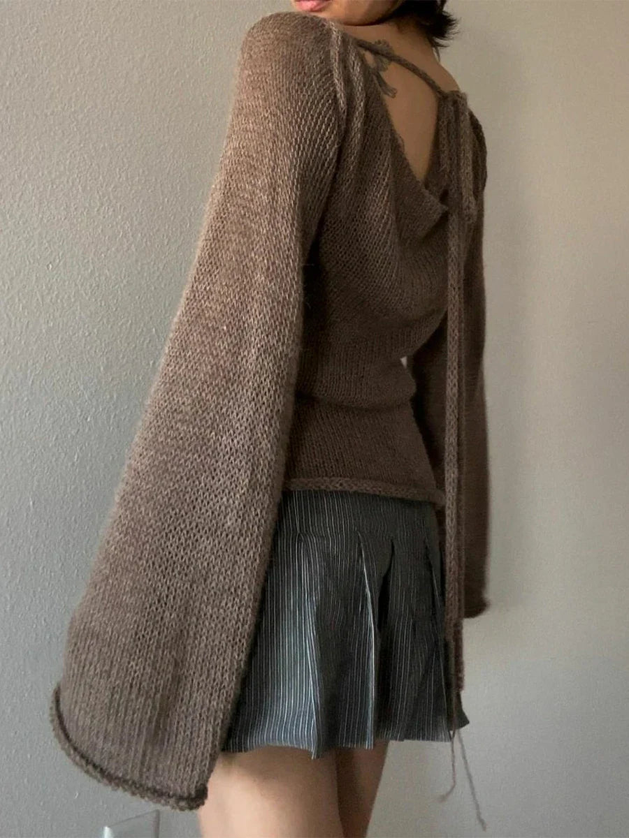 y2k Sweaters Women Grunge Clothes Solid Color Off Shoulder Long Sleeve Pullover Knitted Tops 2000s Clothing Streetwear - Image 4