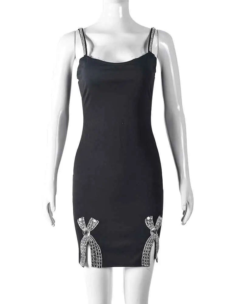 Black Hot Drill Bow Backless Evening Party Dress Women Robes Elegant Sexy Dress Bodycon Mini Summer Dress Vestidos - Image 4