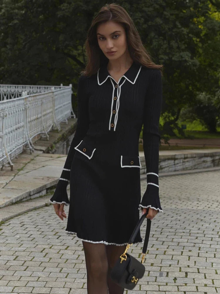 High Waist Ruffled Maxi Dresses For Women Autumn Winter Knitted Slim Long Dress Women's VintDress Woman Retro Elegant - Image 9