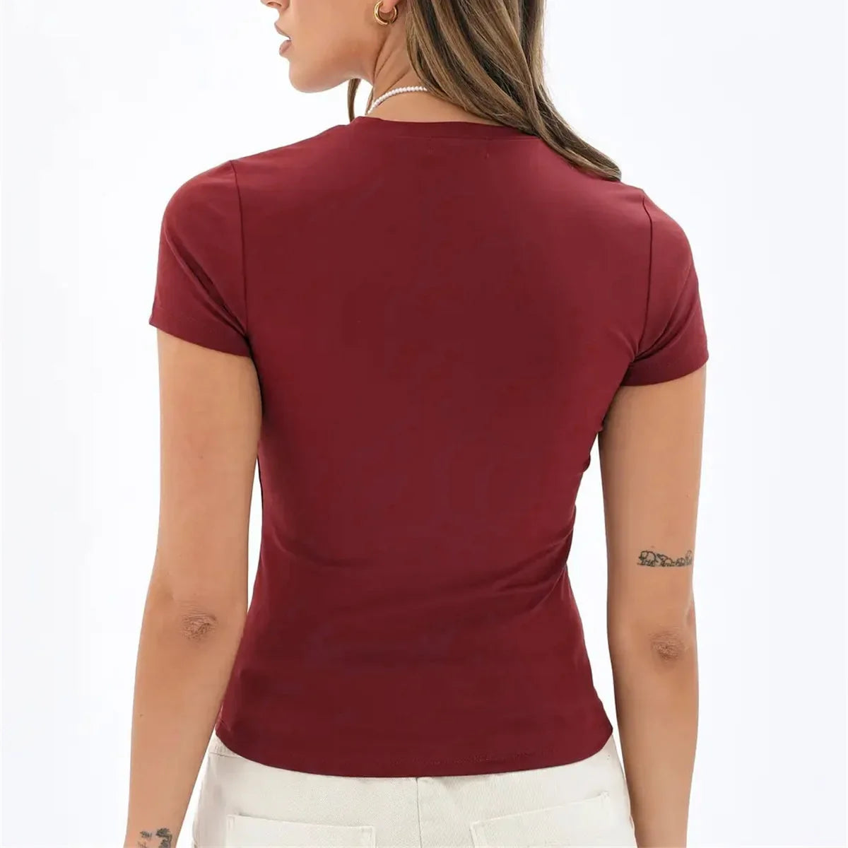 Casual Fashion Essential Basic Short Sleeve T-Shirts Round Neck Women's Tops Solid 2024 - Image 8