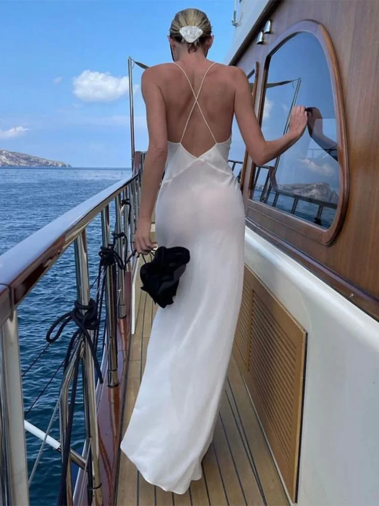Flower Deep V-Neck Maxi Dress For Women Sheer Sleeveless Slip Long Evening Dresses Party Clubwear Sexy Backless Elegant - Image 2