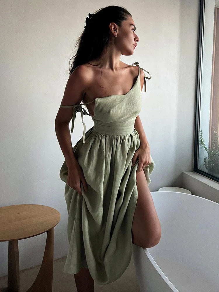 Sexy Backless Beach Dress For Women V Neck Splice Folds Long Dresses Womens Party Elegant BandMaxi Sundress Female - Image 3