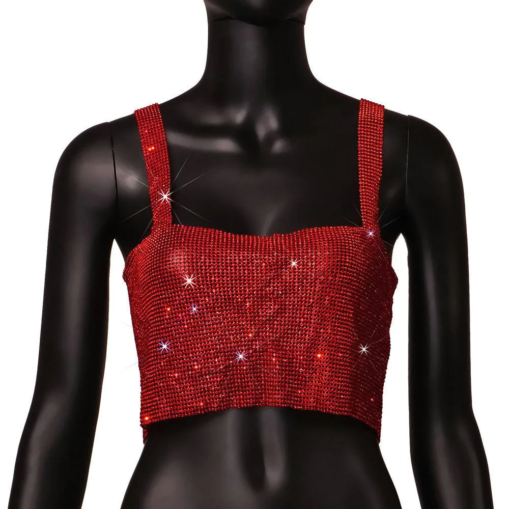 Rhinestone Sleeveless Tank Top Women Back Hollow Chain Crop Tops - Image 8