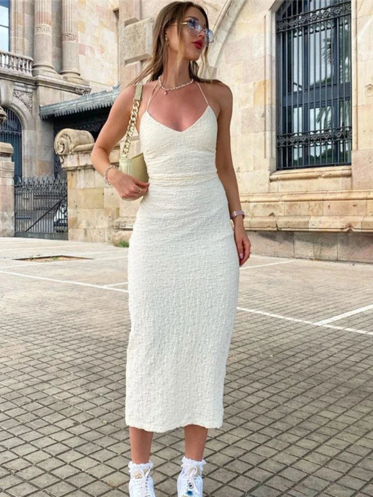 Sexy Backless Dress For Women Deep V Neck Sleeveless Lace Up Sundress Femme Street Bodycon Slit BandDresses Womens - Image 6