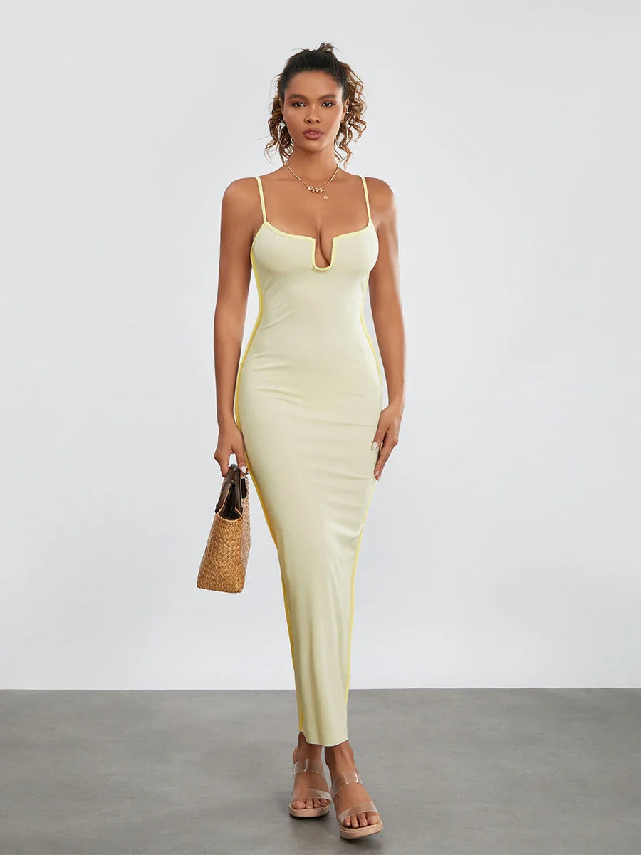 Chic and elegant woman Bodycon Dress Contrast Color Sleeveless Spaghetti Strap Dresses sexy robe nightclub