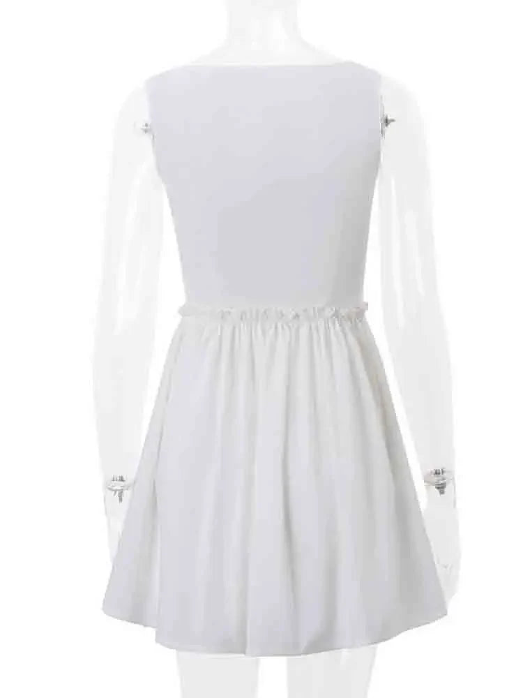 White Button Backless Robes Evening Party Dress Women Ruffle Elegant Sexy Dress Bodycon Mini Summer Dress Vestidos - Image 6