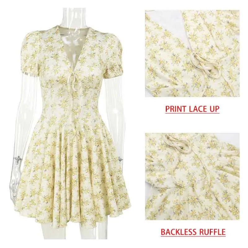 Print Backless Lace Up Holiday Casual Dress Women Ruffle Elegant Sexy Dress Bodycon Mini Summer Dress Vestidos - Image 5