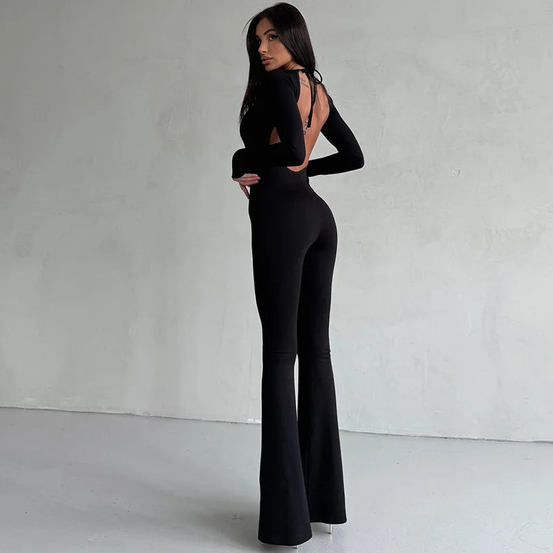 Jumpsuits Solid Flare Pant for Women One Piece Party - Image 2