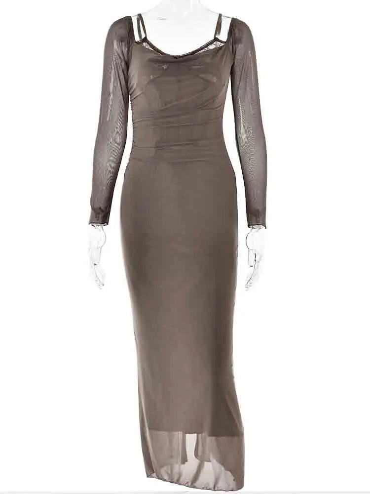 Mesh Pleated Backless Sexy Dresses Women Robes Elegant Evening Party Dress Bodycon Maxi Long Spring Dress Vestidos - Image 5