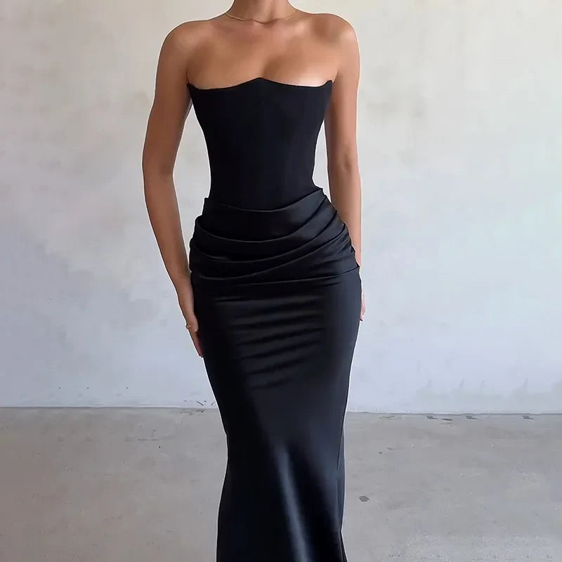 Elegant Strapless  Sexy Dress Women Black Fashion Off-shoulder Sleeveless Backless Club Party Long Dress XY23566DG - Image 4