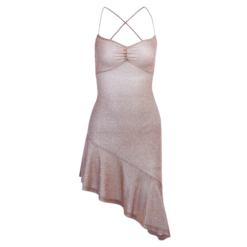 Sexy Party Dresses Backless Asymmetry Ruffles Hem Spaghetti Strap V-Neck Women Slim Sleeveless Back lace up Mini Dress93673P - Image 4