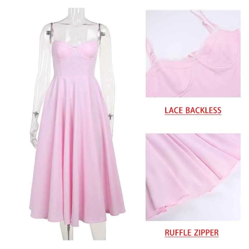 Pink Backless Ruffle Evening Party Dress Women Robes Elegant Sexy Dress Bodycon Midi Long Summer Dress Vestidos - Image 5