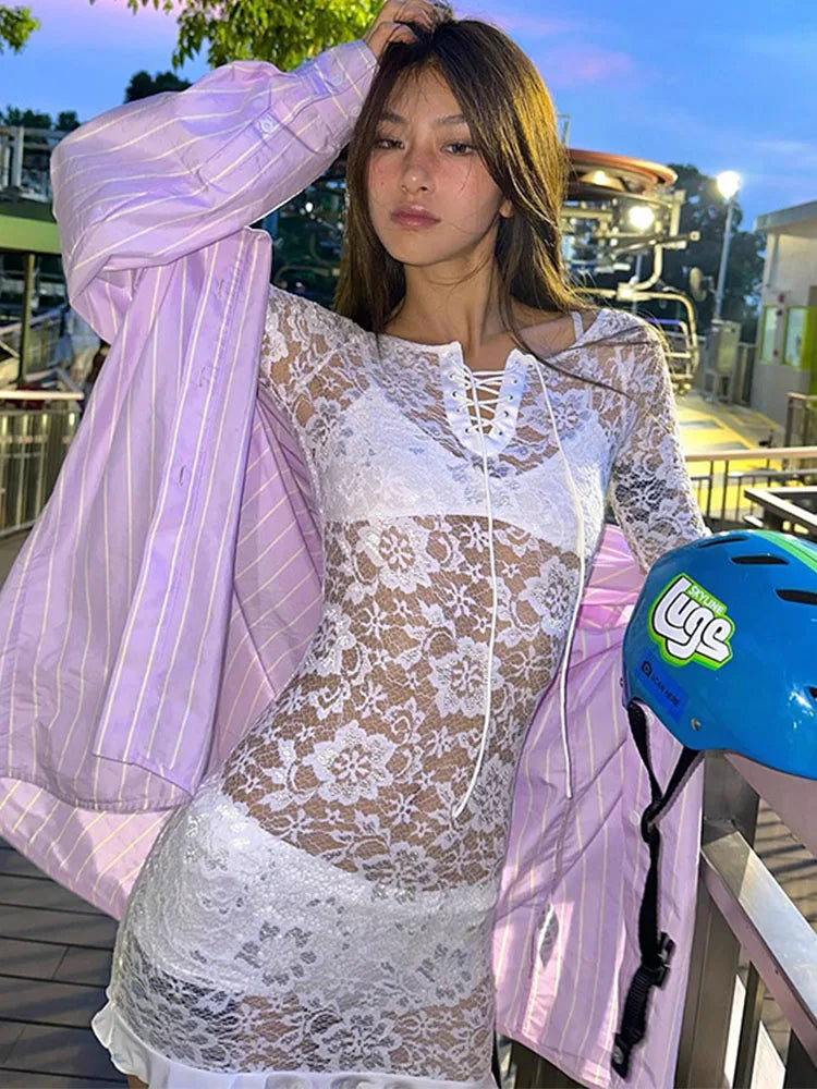 Dress For Women Off Shoulder BandSee Through Mini Dresses - Image 4