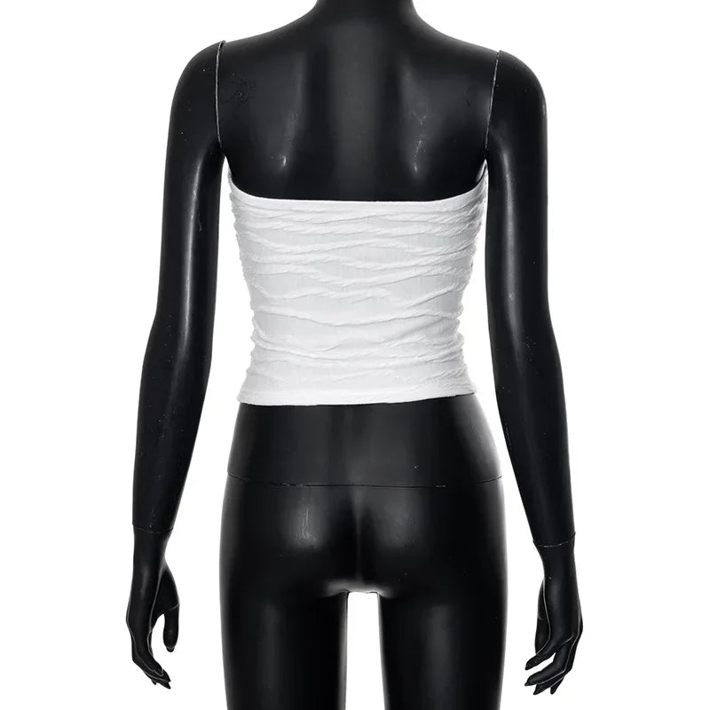 Strapless Backless Sexy Ruched White Corset Crop Top Y2K Clothes for Women Summer Sleeveless Slim Tube Tank Tops Streetwear - Image 6