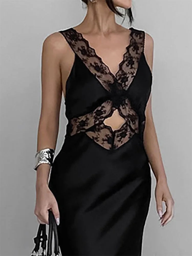 Lace Slim Maxi Dresses For Women Clothing Deep V Neck Sexy High Wasit Long Dress Party Fashion Evening Dress Woman 2023 - Image 7