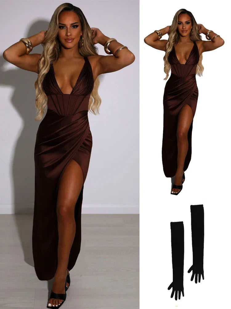 Summer Maxi Dress White Sexy Celebrity Evening Prom Party Dresses Bone V Neck Bodycon Dresses Women Summer High Quality - Image 5