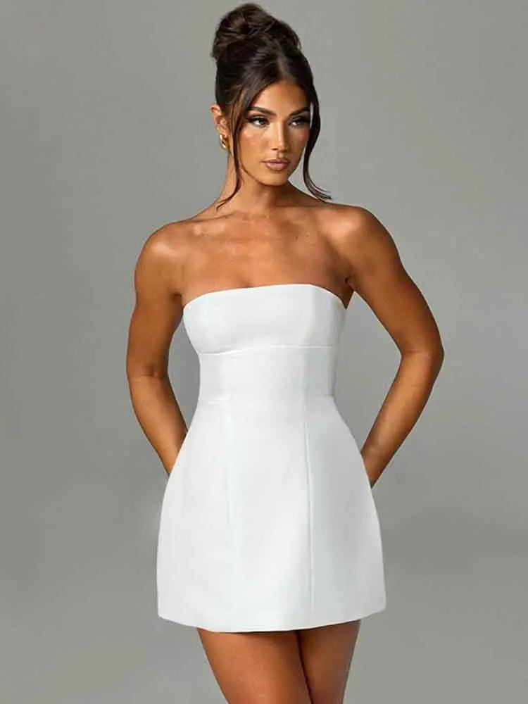 White Strapless Backless Evening Party Dress Women Backless Elegant Sexy Dress Bodycon Mini Summer Dress Vestidos - Image 3