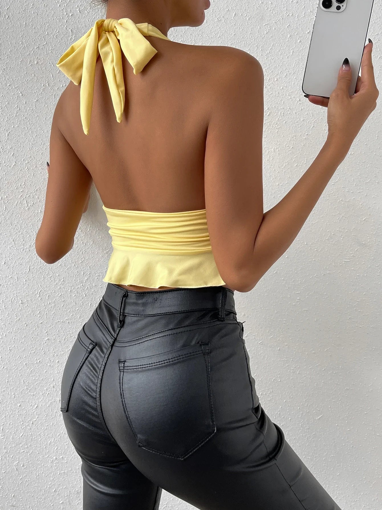 Sexy Suspender Backless Bodycon Crop Top Women's Sleeveless Off Shoulder Pleated Party Nightclub Short Top - Image 3