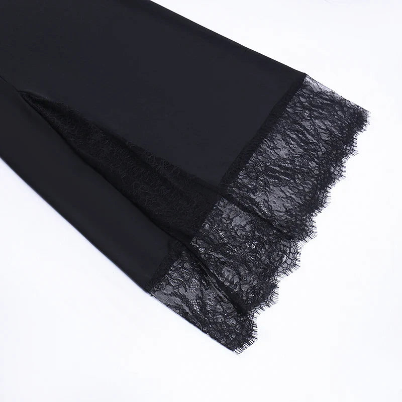 Sexy Black Lace Dress Date Night Outfits for Women Spaghetti Strap Backless Split Midi Dress French Style YJ22367ZW - Image 7