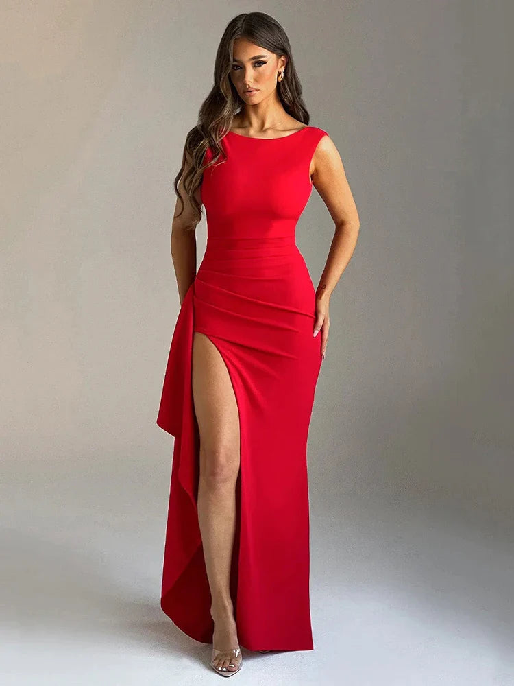 Elegant Sleeveless High Slit Backless Evening Dress For Women Slim Party Club Vestidos Female Bodycon Summer 2024 - Image 3