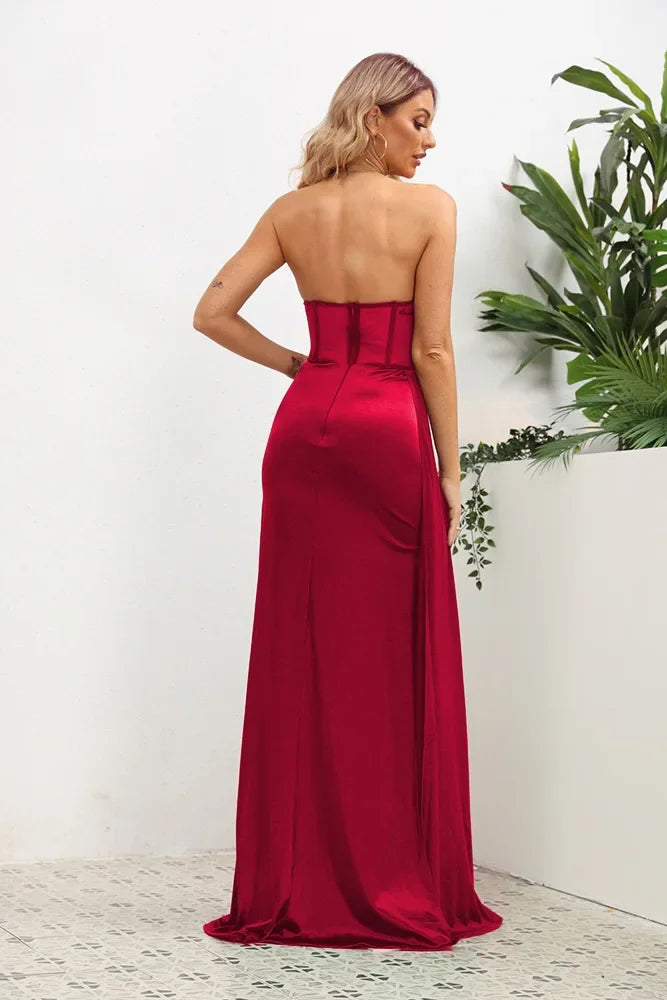Formal Occasion Long Dresses for Women High Slit Sexy Strapless Celebrity Dress Green Maxi Bodycon Dress - Image 5