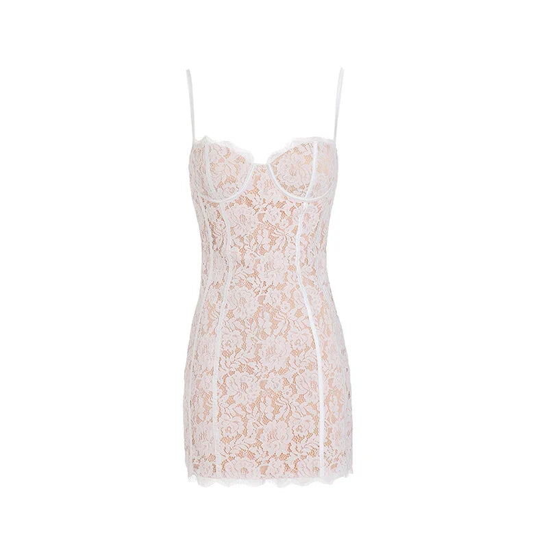 Summer Elegant Lace Dress Sexy Mini Ovey Birthday Night Date Party Dresses Lilac Spaghetti Strap Dresses Women High Quality - Image 3