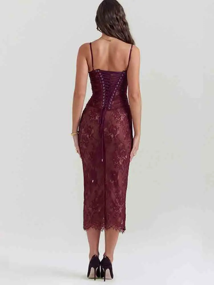 Lace Backless Bodycon Sexy Dress Women Robes Elegant Evening Party Dress Bodycon Spring Midi Long Dress Vestidos - Image 4